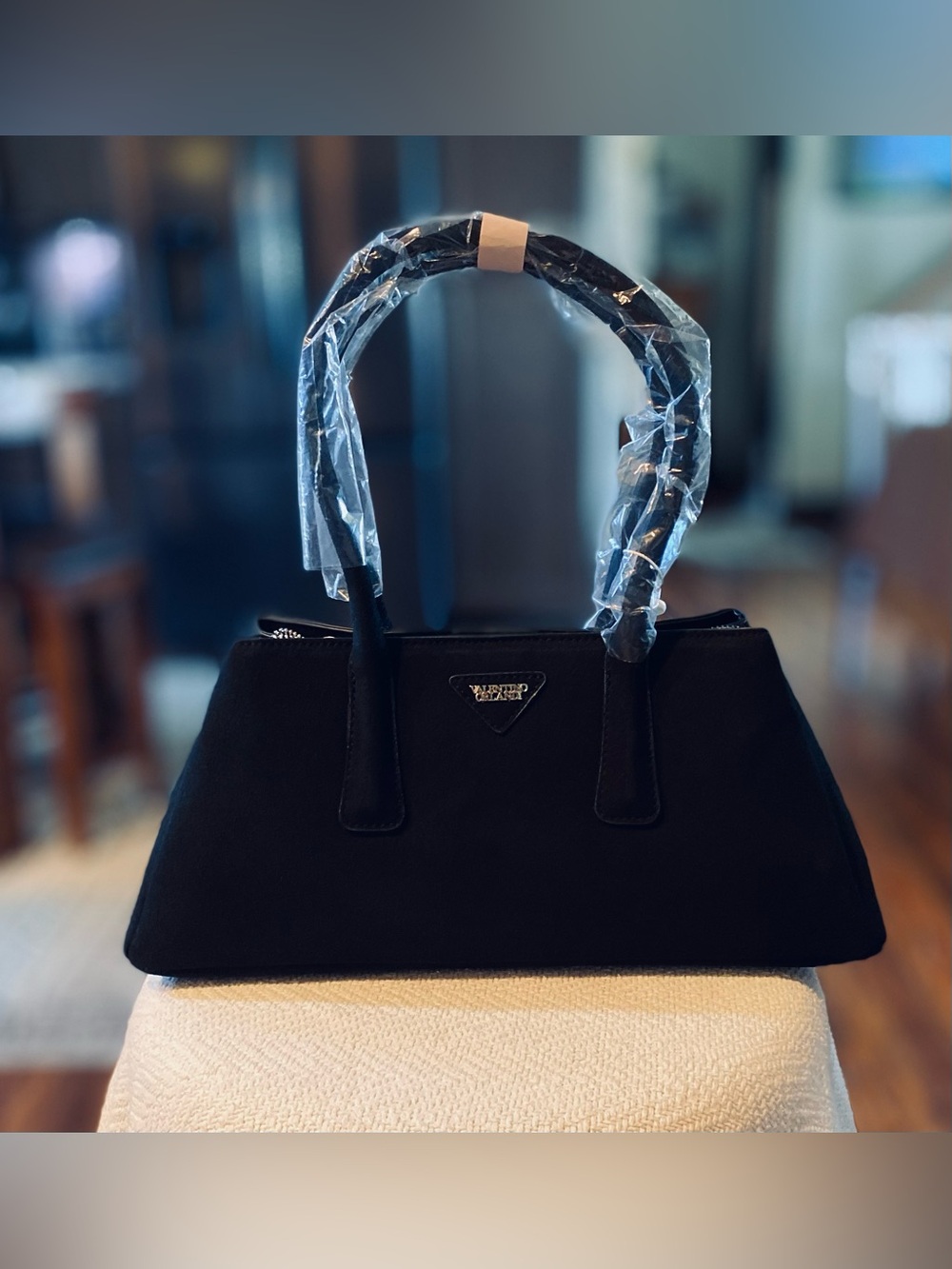 Valentino Black Suede Structured Shoulder Bag